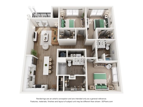 Floor plan for 3 beds, 2 baths, 1525 sqft